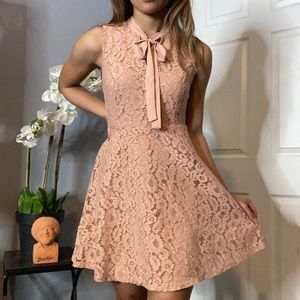Blush Baby Pink Lace Dress with Ribbon Tie